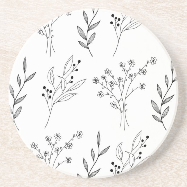 Black and White Floral Boho Wedding Coaster (Front)