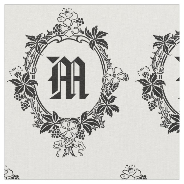 Black and White Floral Border with Monogram Fabric (Close Up)