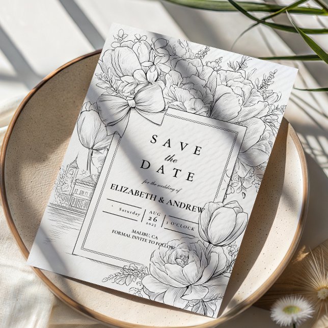 Black and White Floral Bow Wedding Save The Date (Creator Uploaded)