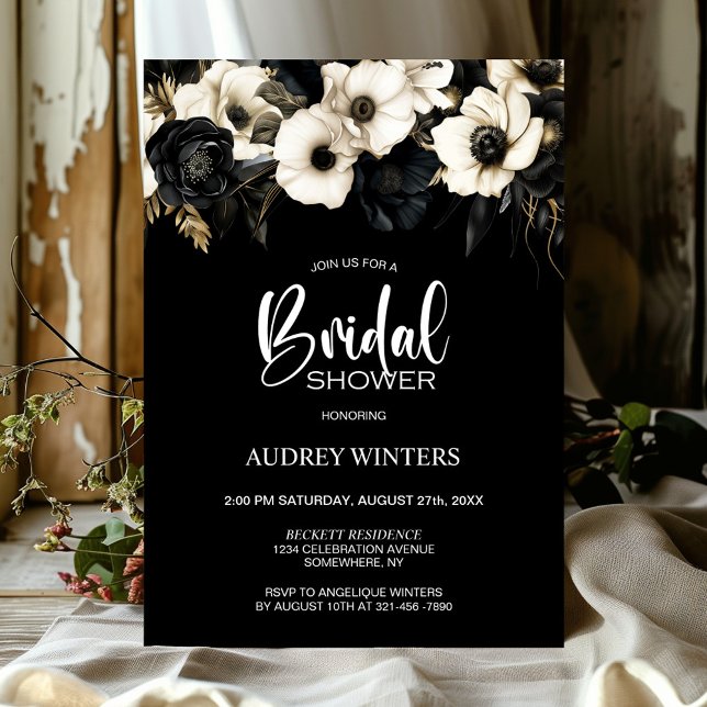 Black and White Floral Bridal Shower Invitation (Creator Uploaded)