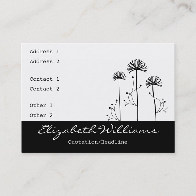 Black and White Floral Business Card (Front)