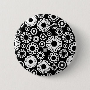 Black and white floral Button