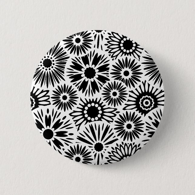black and white floral Button (Front)