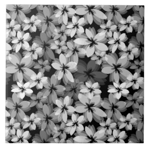 Black and White Floral Ceramic Tile