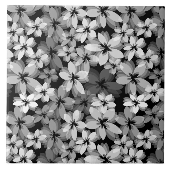 Black and White Floral Ceramic Tile (Front)