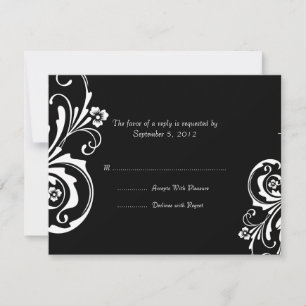 Black and White Floral Chic Wedding RSVP Card