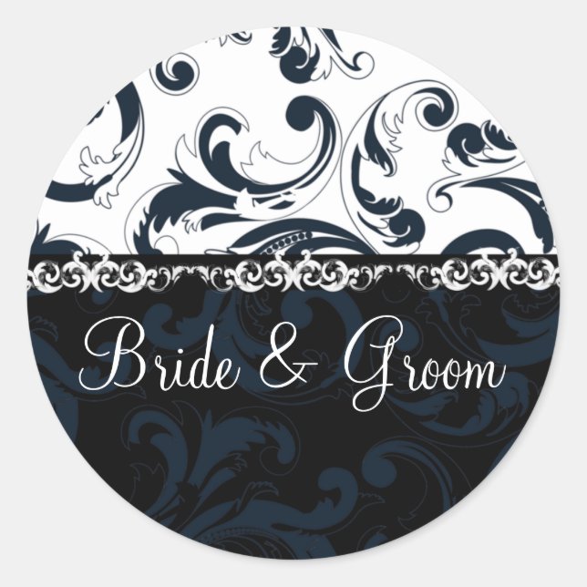Black and White Floral Classic Round Sticker (Front)