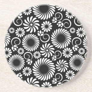Black and white floral coaster