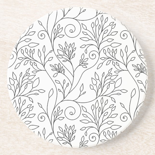 Black and white floral Coaster (Front)