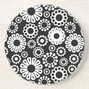 Black and white floral Coaster