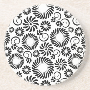 Black and white floral coaster