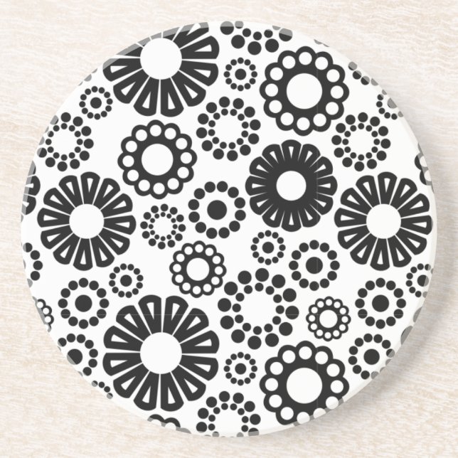 Black and white floral Coaster (Front)