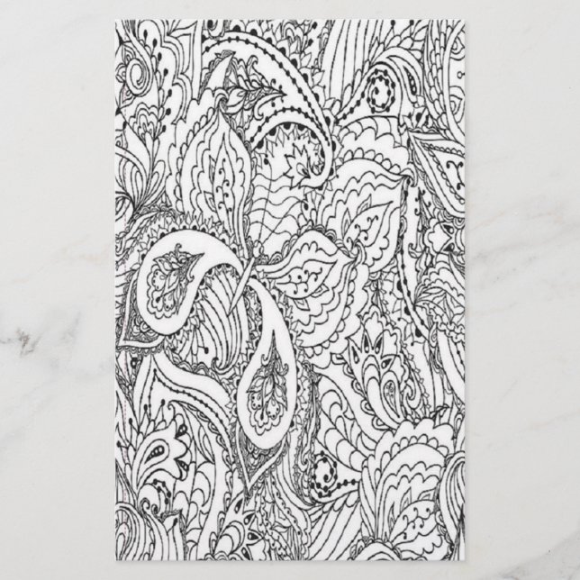 Black and white floral colouring page stationery (Front)