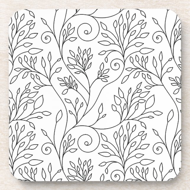 Black and white floral Cork Coaster (Front)