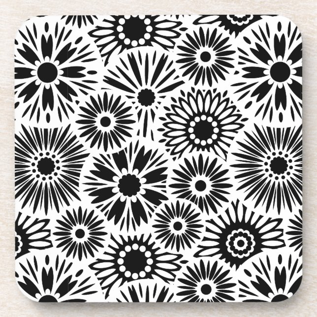 black and white floral Cork Coaster (Front)