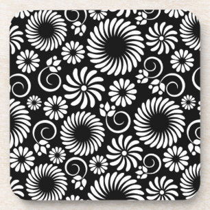 black and white floral Cork Coaster