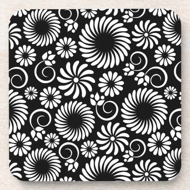 black and white floral Cork Coaster (Front)