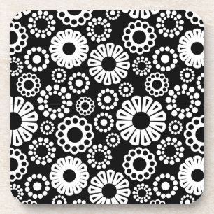 Black and white floral Cork Coaster