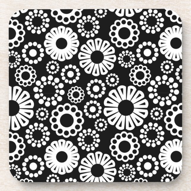 Black and white floral Cork Coaster (Front)