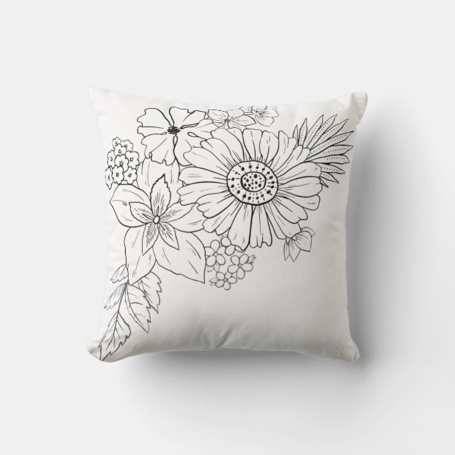 Black and White Floral Cushion (Front)