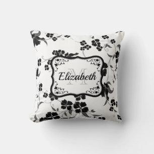 Black and White Floral Cushion