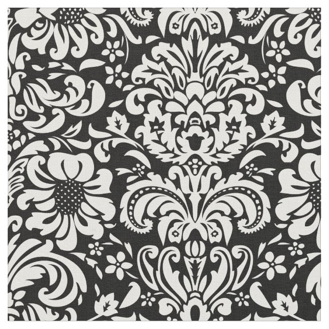 Black and White Floral Damask Fabric (Close Up)