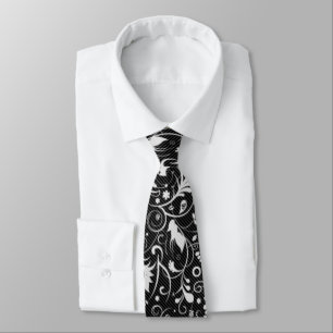 Black and White Floral Damask Pattern Tie