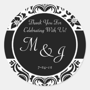 Black and White Floral Damask Wedding Favour Label