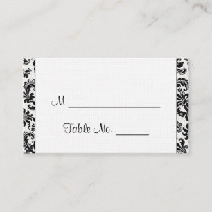 Black and White Floral Damask Wedding Place Cards