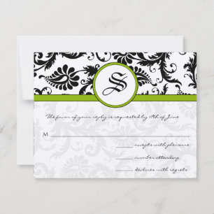 Black and White Floral Damask Wedding RSVP Card