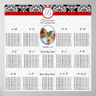 Black and White Floral DamaskRed Trim Photo  Poster