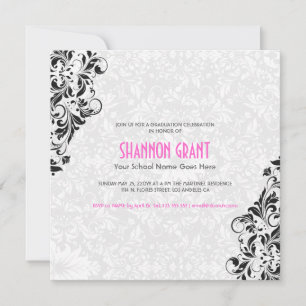 Black And White Floral Damasks-Elegant Grad Invite