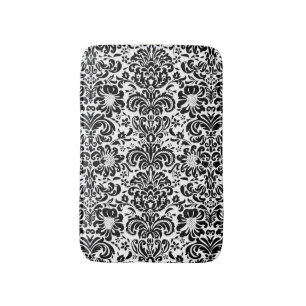Black And White Floral Damasks Pattern 2 Bath Mat