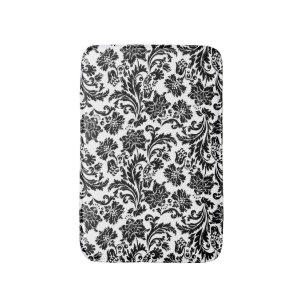 Black And White Floral Damasks Pattern Bath Mat