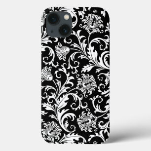 Black And White Floral Damasks Vintage Pattern iPhone 13 Case