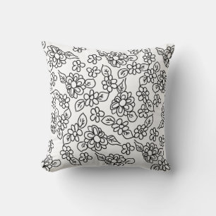 Black and white floral drawing cushion