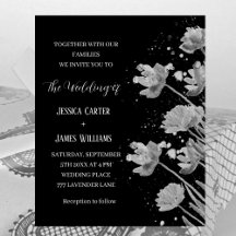 Black and White Floral Elegant Simple Wedding