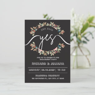 Black and White Floral Engagement Party Invitation