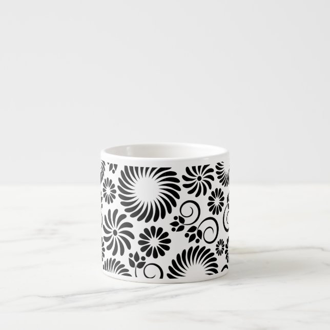 Black and white floral Espresso Mug (Front)