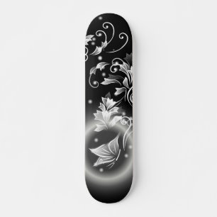 Black And White Floral Fantasy Butterfly  Skateboard