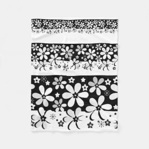 Black and white floral fleece blanket