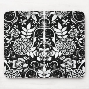 Black and White Floral Flowers Mousepad