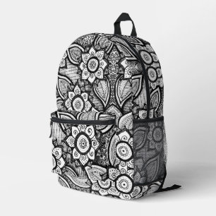 Black and White Floral Garden Boho Chic Colorable Printed Backpack