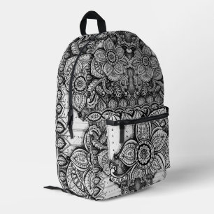 Black and White Floral Garden Boho Chic Paisley  Printed Backpack