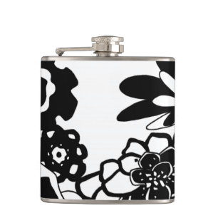 Black and White Floral Garden Graphic Pattern Hip Flask