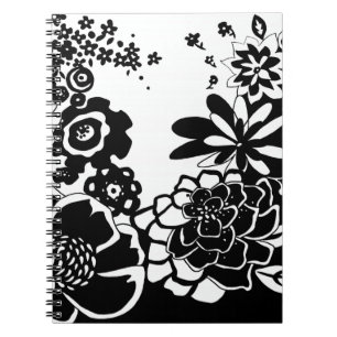 Black and White Floral Garden Graphic Pattern Notebook