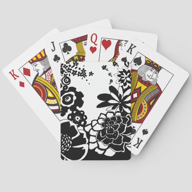 Black and White Floral Garden Graphic Pattern Playing Cards (Back)