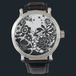 Black and White Floral Garden Graphic Pattern Watch<br><div class="desc">A graphic pattern that showcases a black and white floral garden scene,  created by Chariklia Zarris. Even with only two colours the painting is almost overwhelming in its beauty. Give yourself the gift of an exquisite floral display by purchasing this print today!</div>
