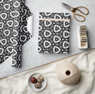 Black and White Floral Geometric Tile Pattern Wrapping Paper
