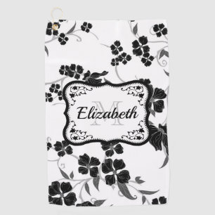 Black and White Floral Golf Towel